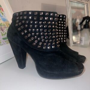Kenneth Cole Studded Black Peep Toe Ankle Boots